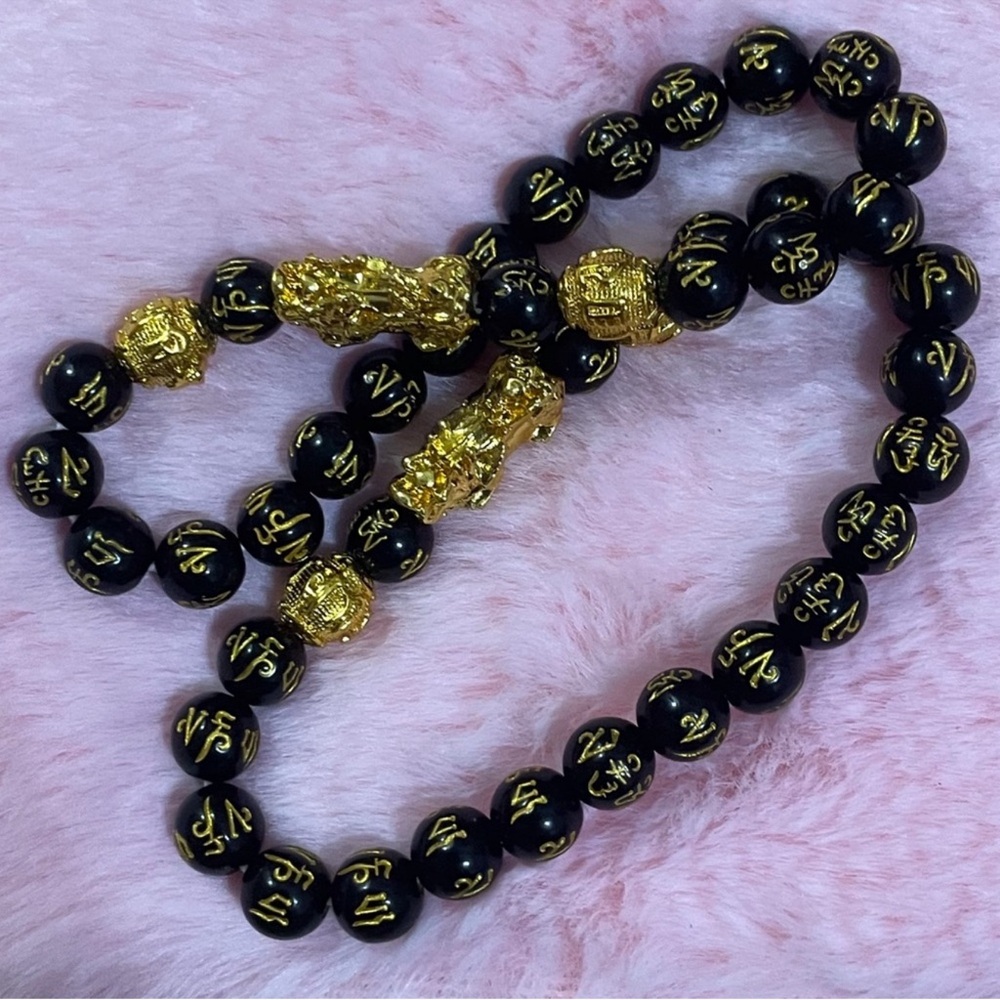 2 Black and Gold Dragon Beaded Necklace
